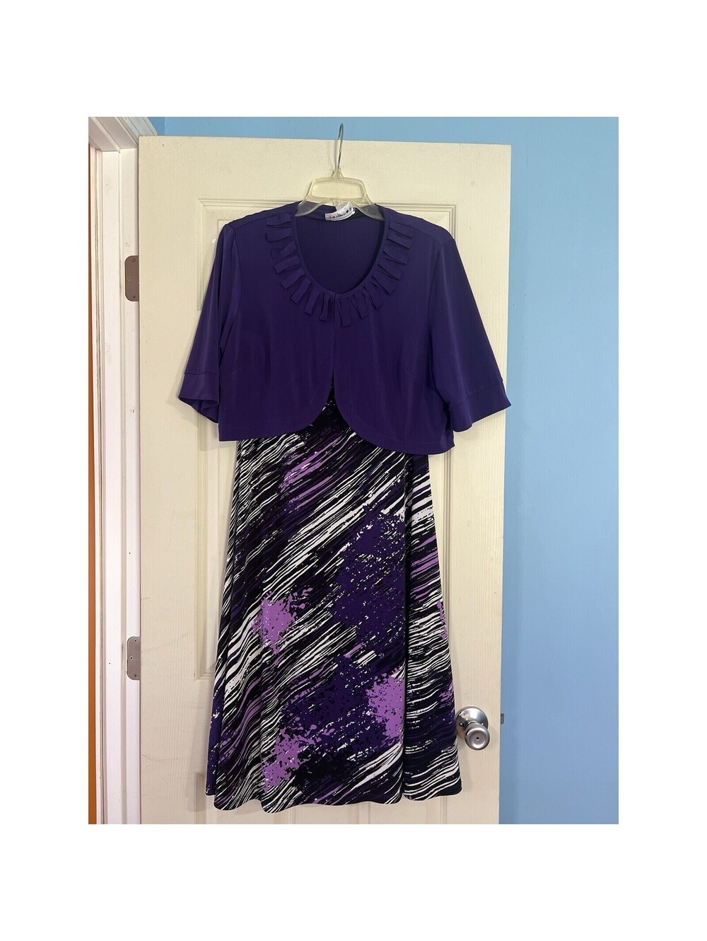 Studio I Purple Abstract Dress Bolero Jacket Set 16 Church Wedding Guest Work